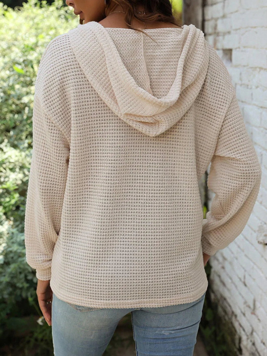 Women's Solid Color Hooded Button Loose Long Sleeved Hoodie Autumn/Winter 2023 Fashion Comfortable Casual Sweatshirt