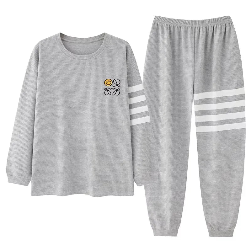 Men Pajamas Set 100% Cotton Casual Sleepwear Male Autumn Long Sleeve Solid Pyjamas