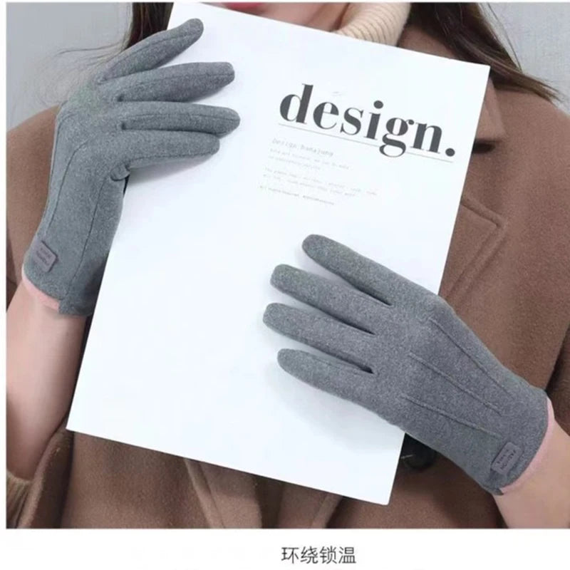 Women Gloves Autumn Winter Fleece Fashion Warm Elastic Touch Screen Windproof Cycling Windproof Business Lady Velvet Gloves