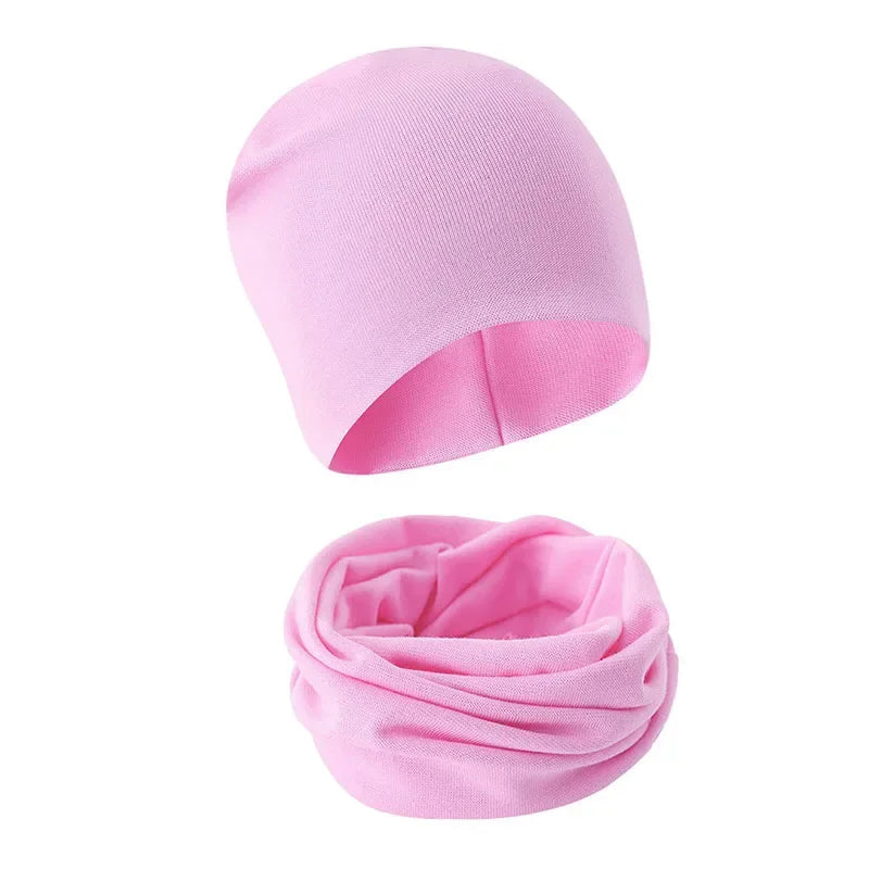 Children Beanie Hat Scarf Autumn Winter Solid Color Warm Toddler Hat Scarf for Girls and Boys Infant Hats Set Kids Neck Warmer
