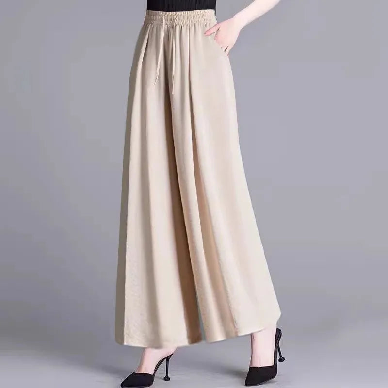 Ice Sensation Women's Summer 2025 New Wide Leg Pants Loose Casual Long Trousers Mom Korean Sle High Waist Polyester Fiber