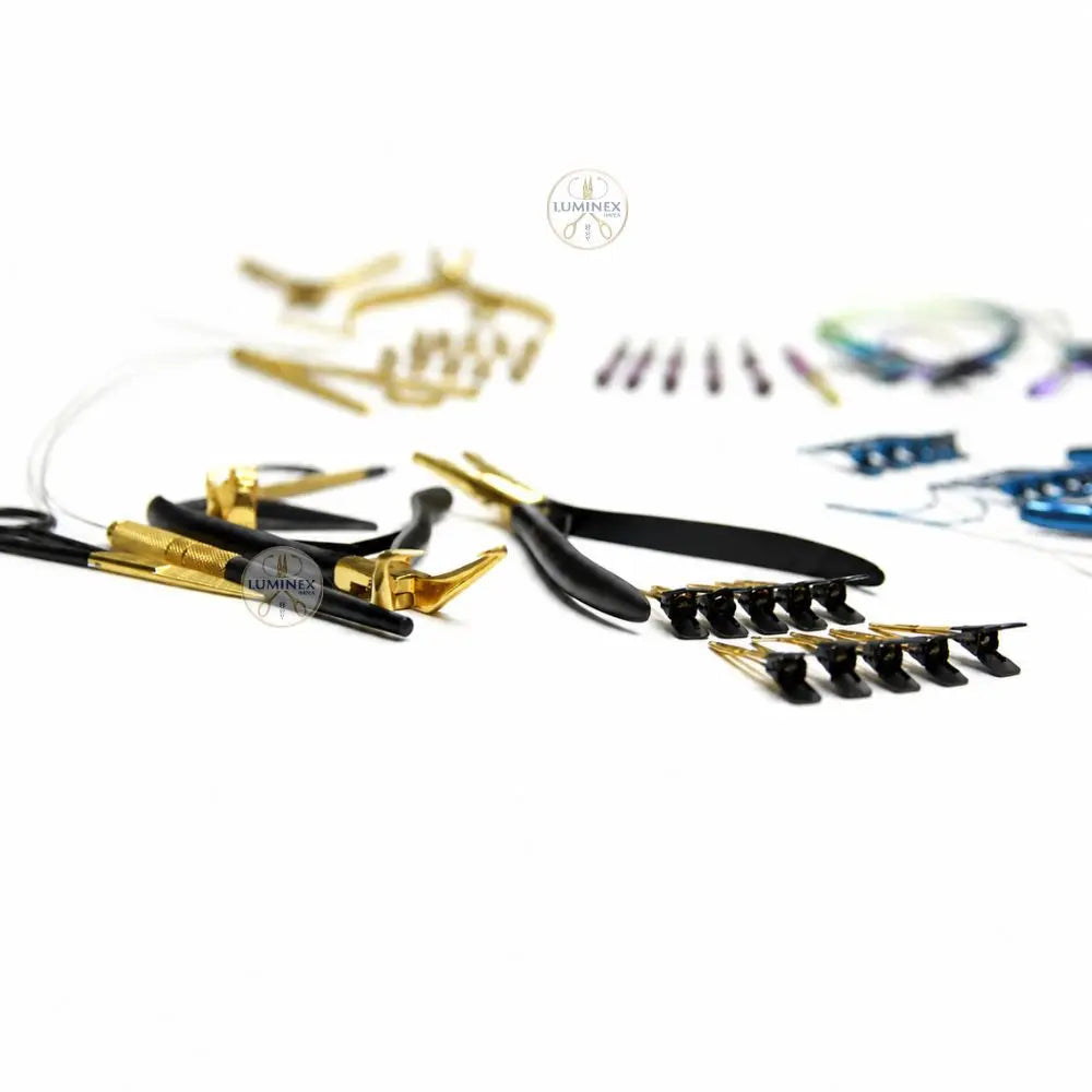 Black/Gold Hair Extension Tool Kit With Premium Quality Pliers and Stainless Steel Beads