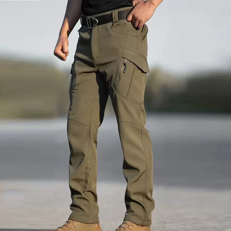 Men Winter Autumn Warm Fleece Pants Waterproof Hiking Camping Climbing Cargo Military Tactical Casual Trousers Softshell Elastic