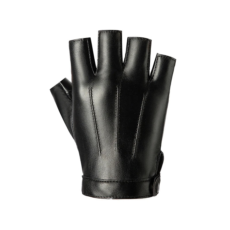 Fingerless Men Gloves PU Leather Motor Punk Gloves Male Mittens Black Half Finger Outdoor Tactical Mens Leather Driving Gloves