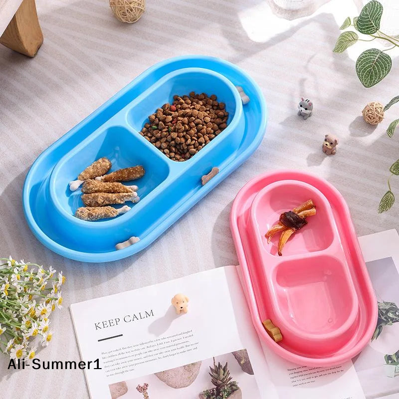 【E】Pet Feeding Double Bowls Plastic Anti Ants Food Water Feeder Dogs Cats Puppy Automatic Dog Feeder Dispenser Pet Supplies