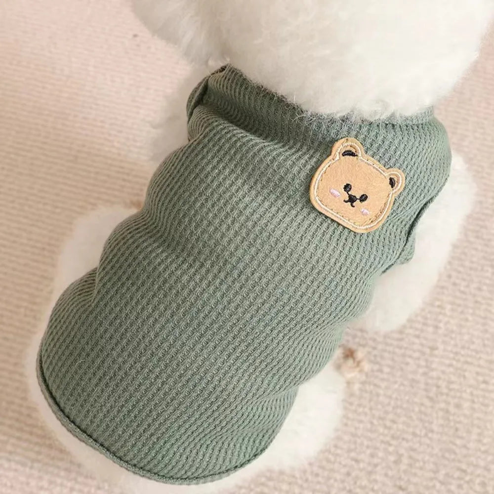 Cute Waffle Dog Clothes Breathable Thin Dog Vest Sweat-absorbent Solid Color Pet Cat Clothing
