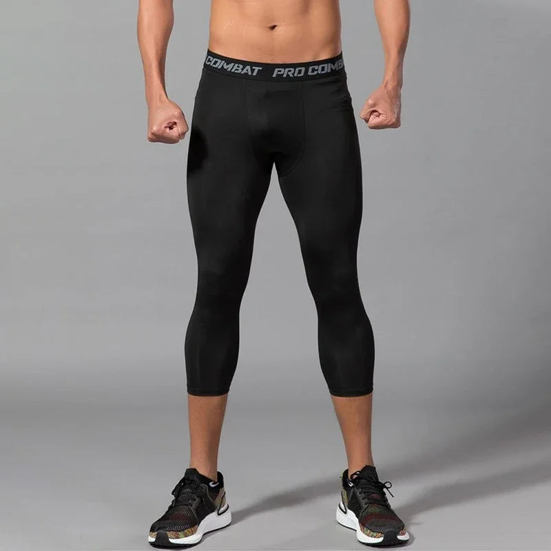 Men's Sports Cropped Pants Sportswear, Running Leggings Gym Leggings Male Compression Sweatpants MenCropped Capri Trousers