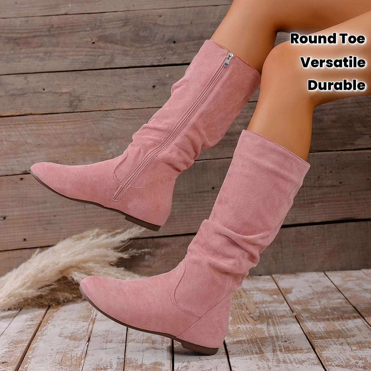 Women's High Heel Boots Round Toe Flat Side Zipper Ankle Boots Urban Style Fashion Versatile Casual Winter