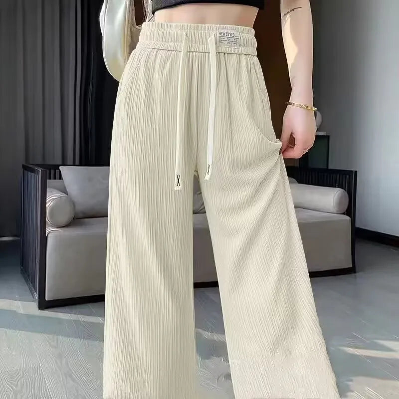 Special Offer Ice Silk Wide Leg Pants Women Summer Thin Mosquito Proof Small Size High Waist Dra Narrow Version Straight ...
