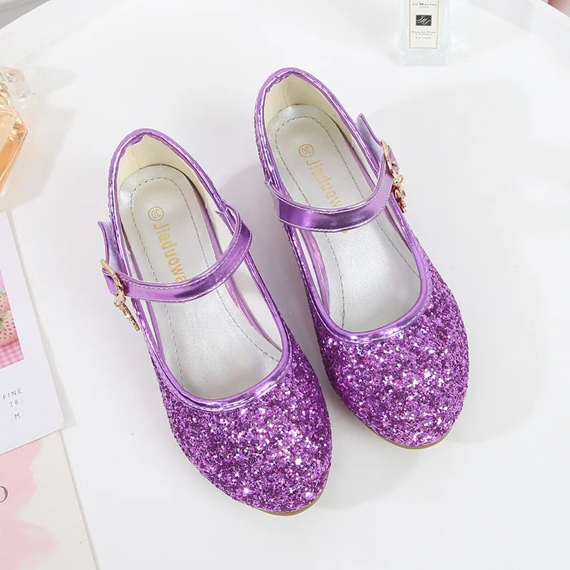 ULKNN Kids High Heel Shoes Girls Leather Shoes Flower Casual Pink Glitter Children 2026 Girls Shoes Butterfly Knot size 26-38