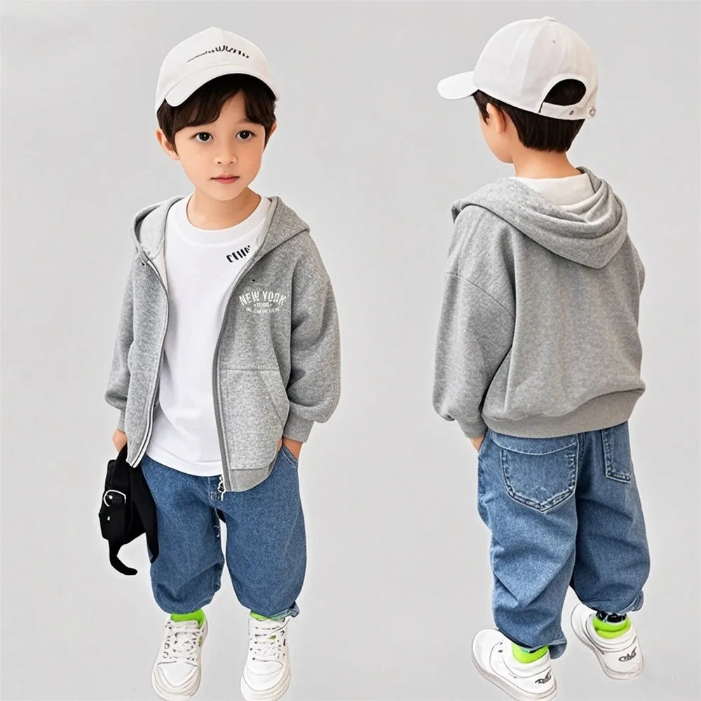 Children Spring Autumn Zipper Hoodies Coat Boys Age 5-12 Leisure Tops Kids Boy Fashion New York City Cardigan Jacket
