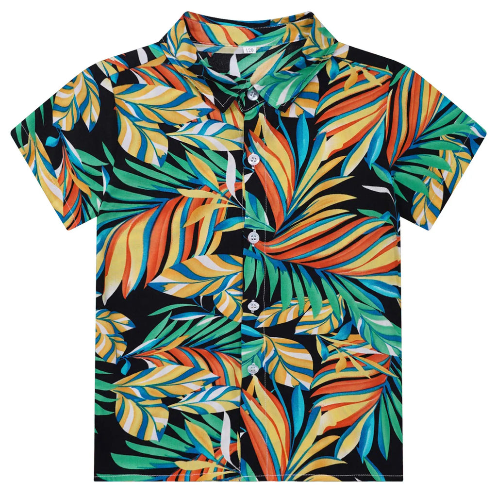 Kids Boys Hawaiian Shirts Tropical Graphic Print Short Sleeve Shirt Casual Turn-Down Collar Tee Tops for Vacation Beach Holiday