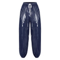 Mens Shiny Waterproof Jogging Pants Y2K Drawstring Waistband Side Pockets Trousers Track Baggy Glossy Pants Hip Hop Trousers