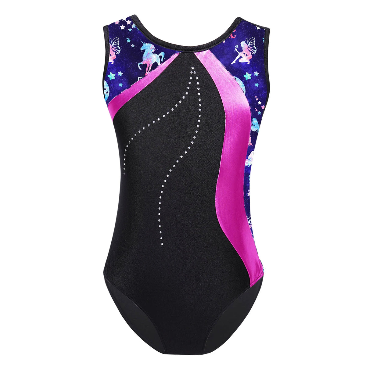Kids Girls Gymnastics Swimsuit for Dancing Ballet Dancewear Metallic Shiny Leotard Print Asymmetrical Shoulder Strap Bodysuit