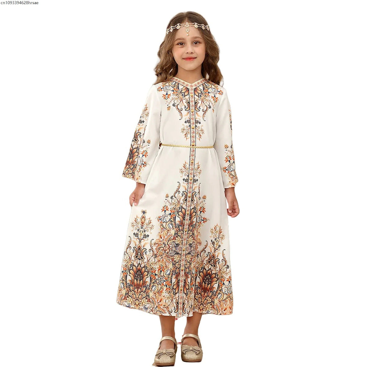 Girl's Arabian Turkish Dubai Robe Girls Long Dresses Gowns Printed Dresses Middle East Fashionable Children Dress