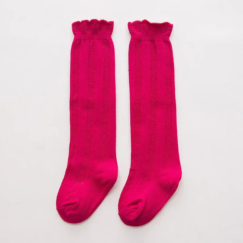 New Spring Autumn Baby Girls Cotton Knee High Socks Kids Girl Long Socks Toddler Double Needle Socks