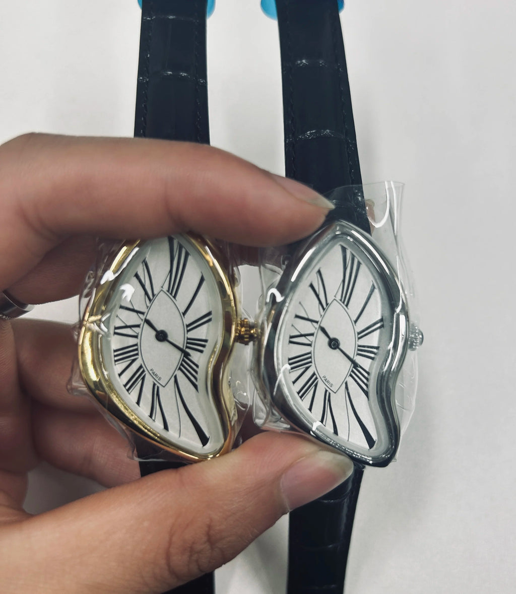 New Medieval Alien Watches Melt and Twist Y2K Alien Ladies and Men Leather Strap Fashion Advanced Ins niche Design Quartz Watch