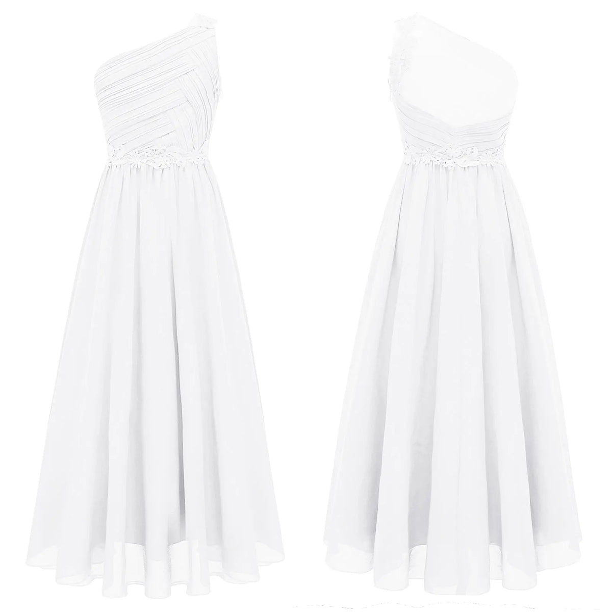 Kids Flower Girls Dress One Shoulder Pleated Evening Wedding Party Formal Occasion Long Maxi Junior Bridesmaid Tulle Dresses