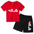 Kids Gift Sports Short-Sleeved Round Neck Black Letters Fashion White T-shirt+Shorts Summer Boy Girl Casual Outdoor Jogging Suit