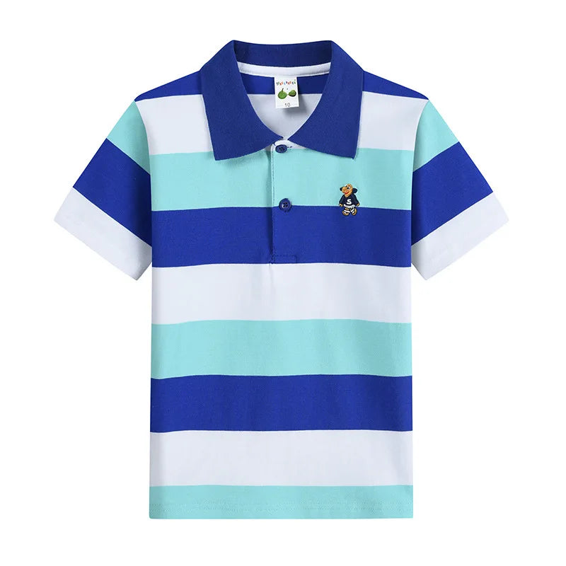 Kids Polo Shirts Summer Children's Short Sleeve Boys Top Polo Shirt Color Striped 2Y-12Y Teens Cotton Girls School Shirts