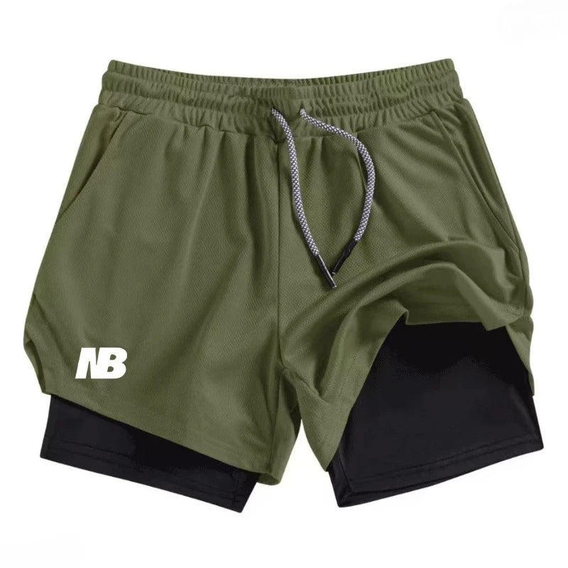 Mens Fashion Comfortable Sports Shorts Running Sportswear Tight Double Layer 2-in-1 Wear Stretchy Performance Moisture Absorbing