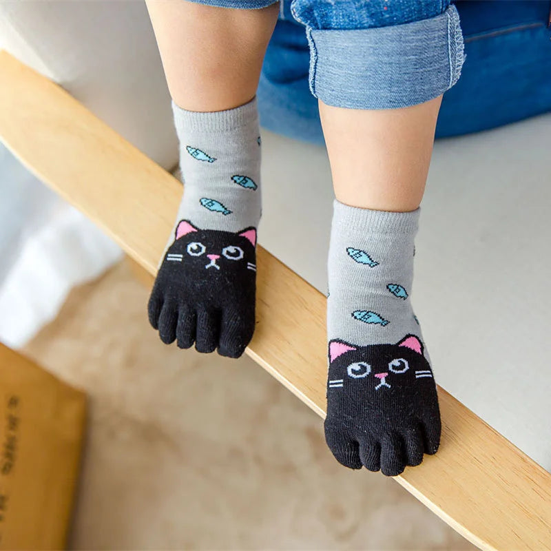 3-12Y Kids Socks For Girls Boys Fashion Five Fingers Print Children's Boy Girl Split Toe Sock Cartoon Cotton Four Seasons Socks