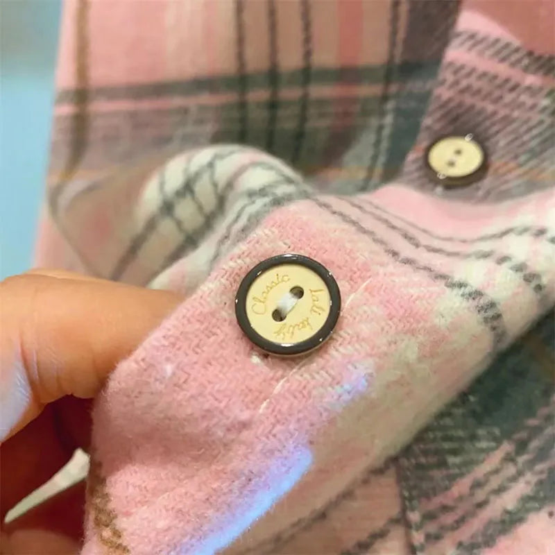 Kid's Long Sleeve Shirts 2-7Y 2024 Autumn Boys Vintage Plaid Shirt Girls Casual Turn Down Collar Blouse Children's Base Tops