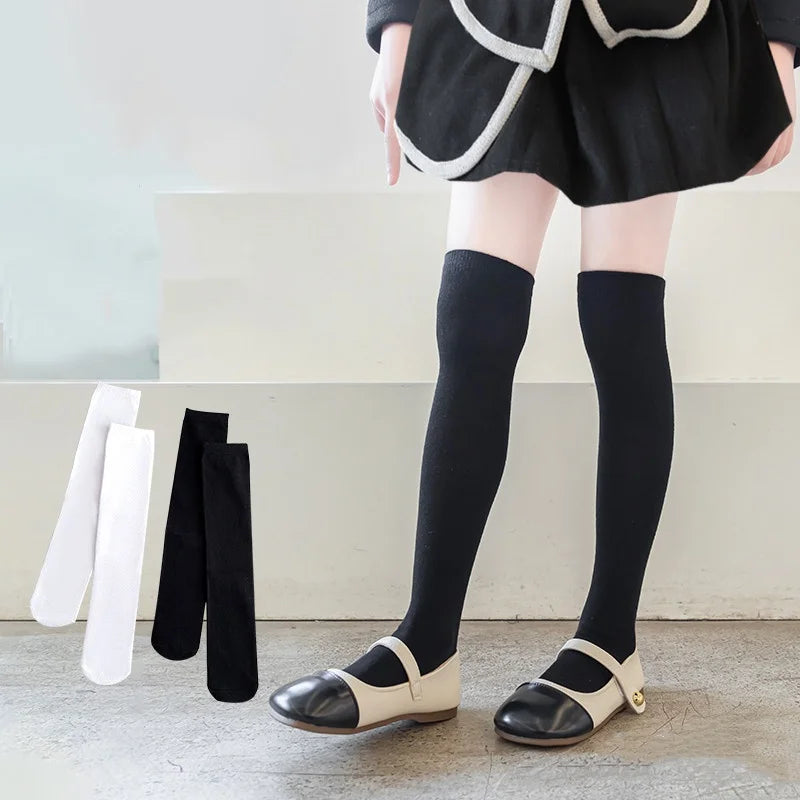 Children's Socks For Girls White Knee High Long Socks For Boys Black Football Socks 1-15Years Student Kids Stockings Spring New
