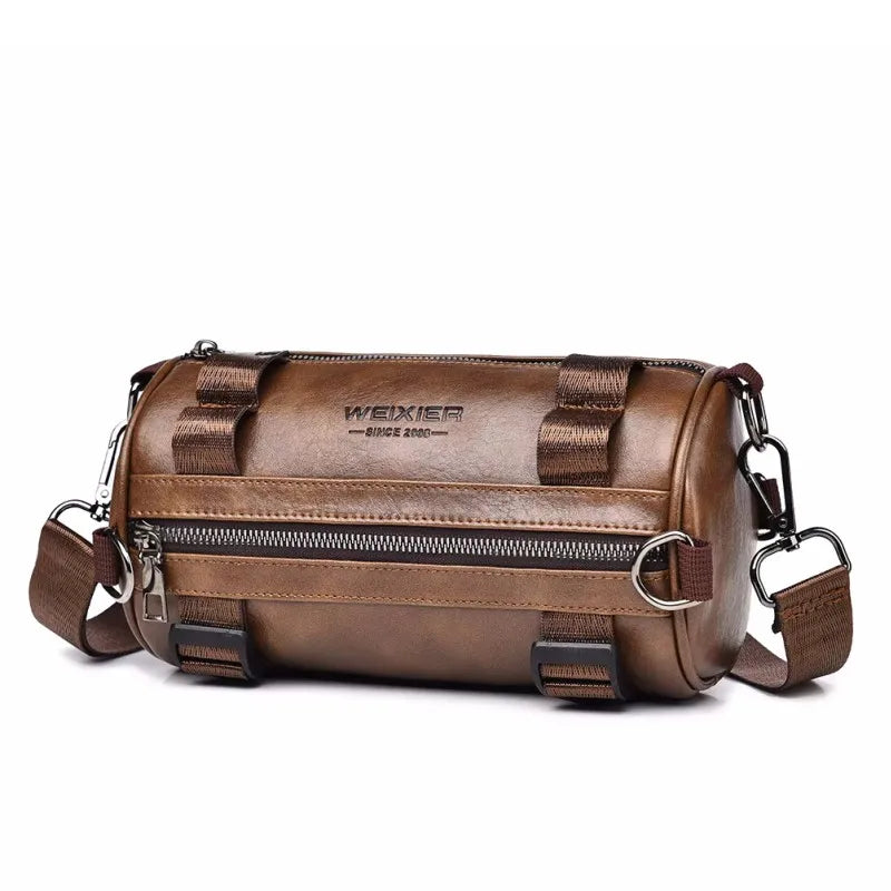 Fashion PU Leather Crossbody Shoulder Bag for Men Bucket Shoulder Bag Men‘s Casual Barrel Handbags Male Circular Messenger Bags