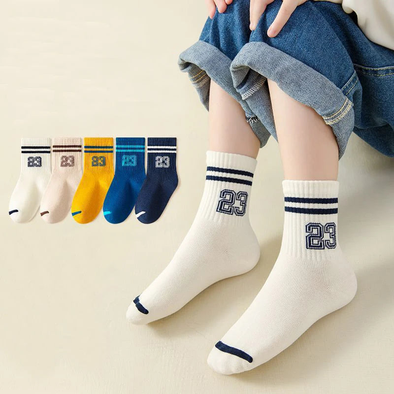 5 Pairs Kids Boys Girls Socks Children Baby Toddler Sport Socks School Students Spring Autumn Soft Cotton Fashion Mid Tube Socks
