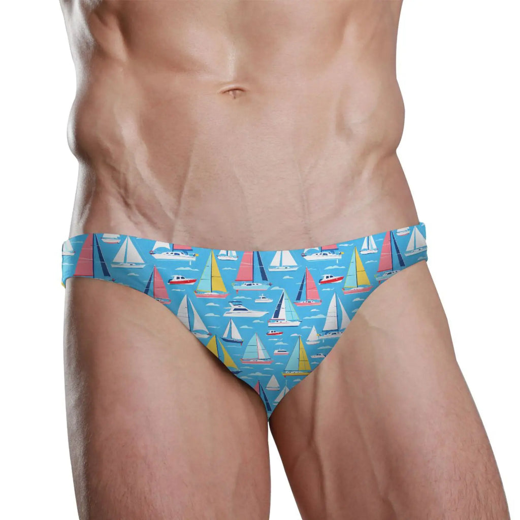 Man's Brand Swimming Briefs Low Waist Sailing print Swimwear drop With Push-up Pad Sexy Shorts Trunks Boxers Summer Men's Swim