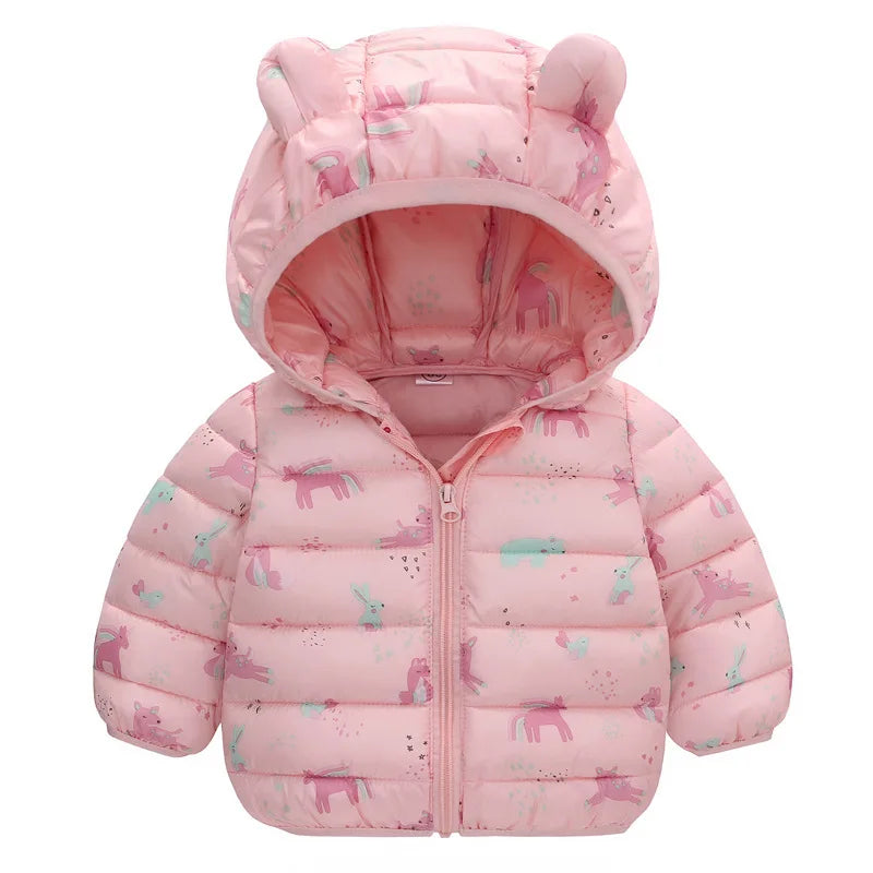 1 2 3 4 5 6 Years Baby Kids Jacket Autumn Winter Boys Full Print Cartoon Dinosaur Thick Hooded Coat For Girls Warm Down Outwear