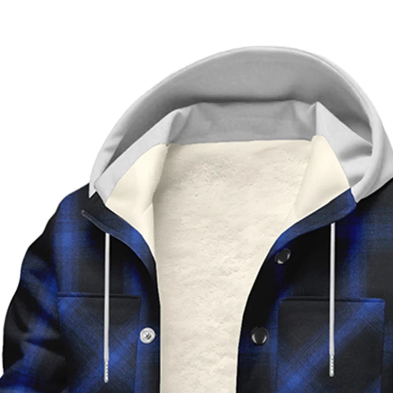 Plus Fleece Warm Plaid Hooded Jacket Men Y2K Street Loose Cardigan Hoodies Man Autumn Winter Thicken Single Breasted Casual Coat