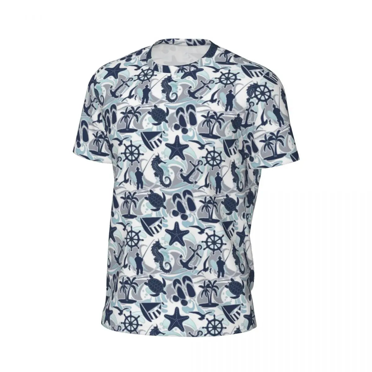 Sportswear T Shirt For Male Nautical Beach T Shirts Novelty Seaside Ocean Print Summer Tees O Neck Awesome Printed Clothes Gift