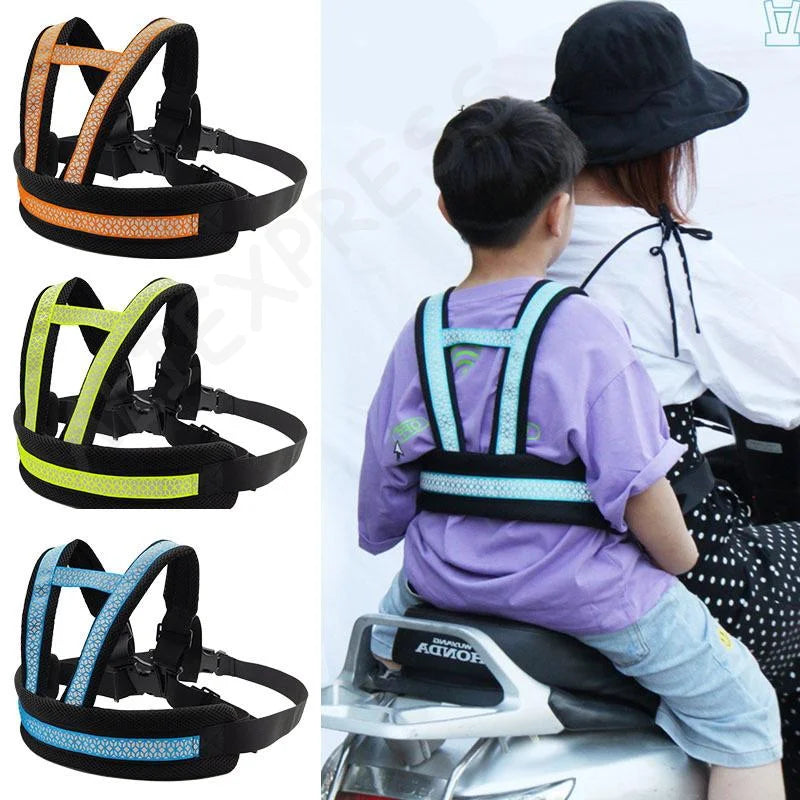 New Motorcycle Safety Belt For Kids Toddlers Breathable Shoulder Straps Seat Harness Adjustable Child Reflective Design