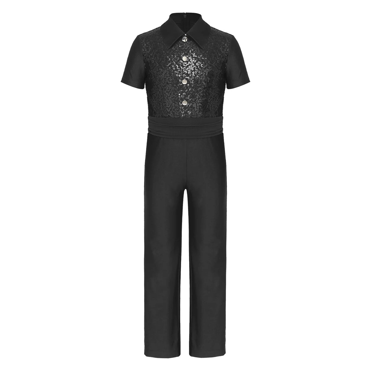 Kids Boys Ballroom Jersey Ballet Latin Jazz Dance Jumpsuit Sequins Long Pants Bodysuit 60s 70s Disco Stage Performance Clothes