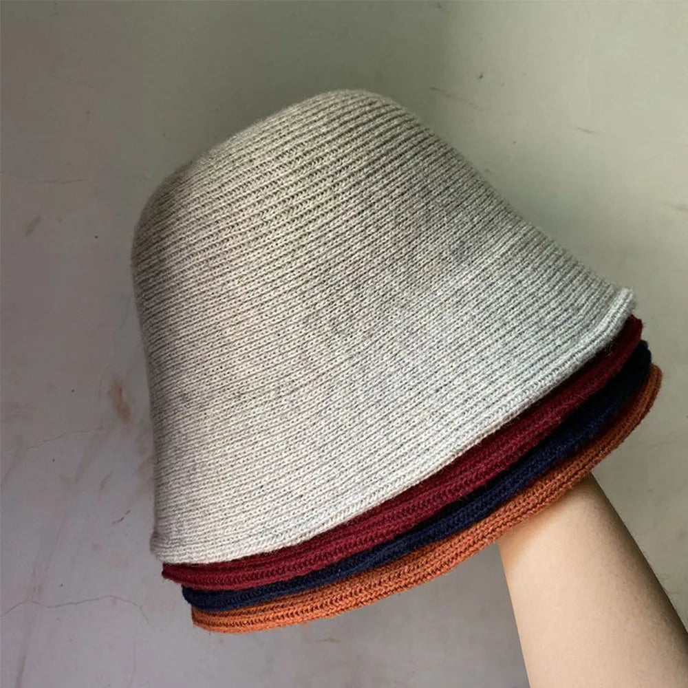 Hip Hop Women Thicken Autumn Knitted Winter Bucket Hat Warm Hats Felt Wool Hat Fishing Cap