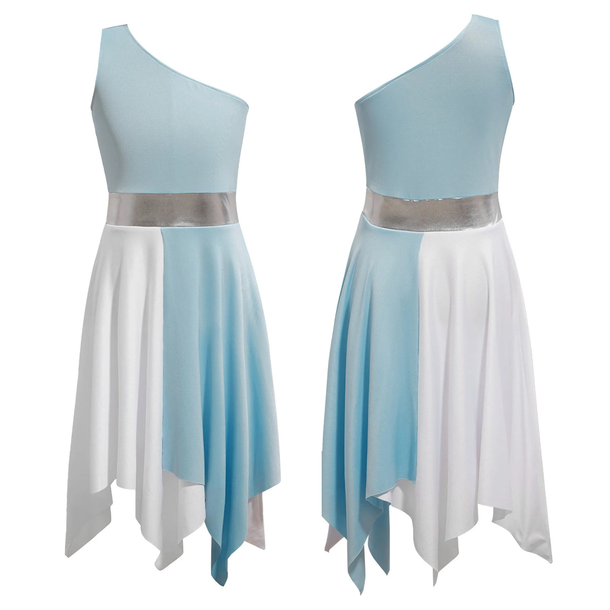 Kids Girls Etiquette Praise Dance Dress Sleeveless Church Christian Worship Costume Asymmetrical Tunic Contemporary Dance Dress