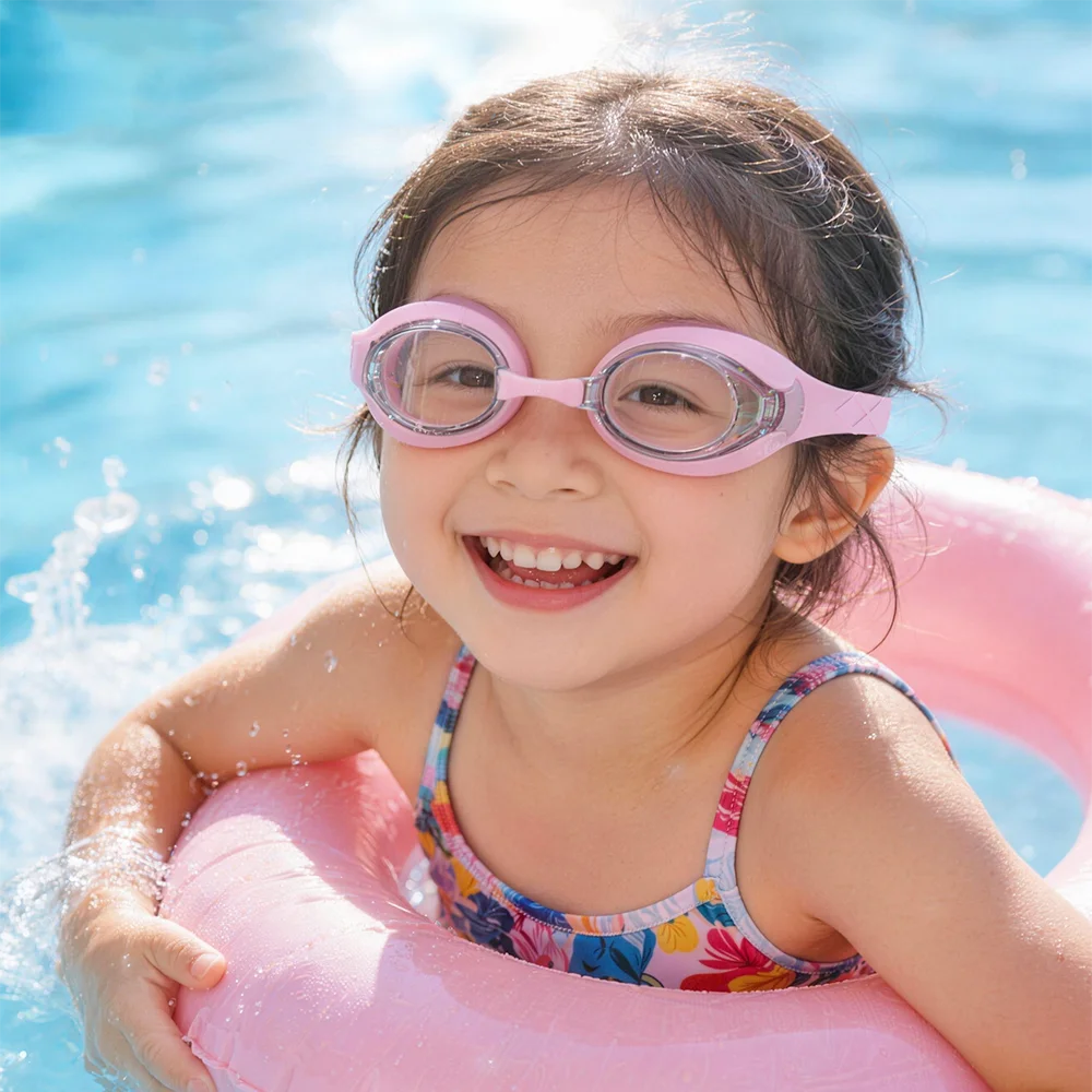 Kids Swim Goggles Swimming Eyewear Glasses Quick Adjustable Strap Anti-fog&Leak Replaceable Nose Bridge Girls Boys With Age 3-14