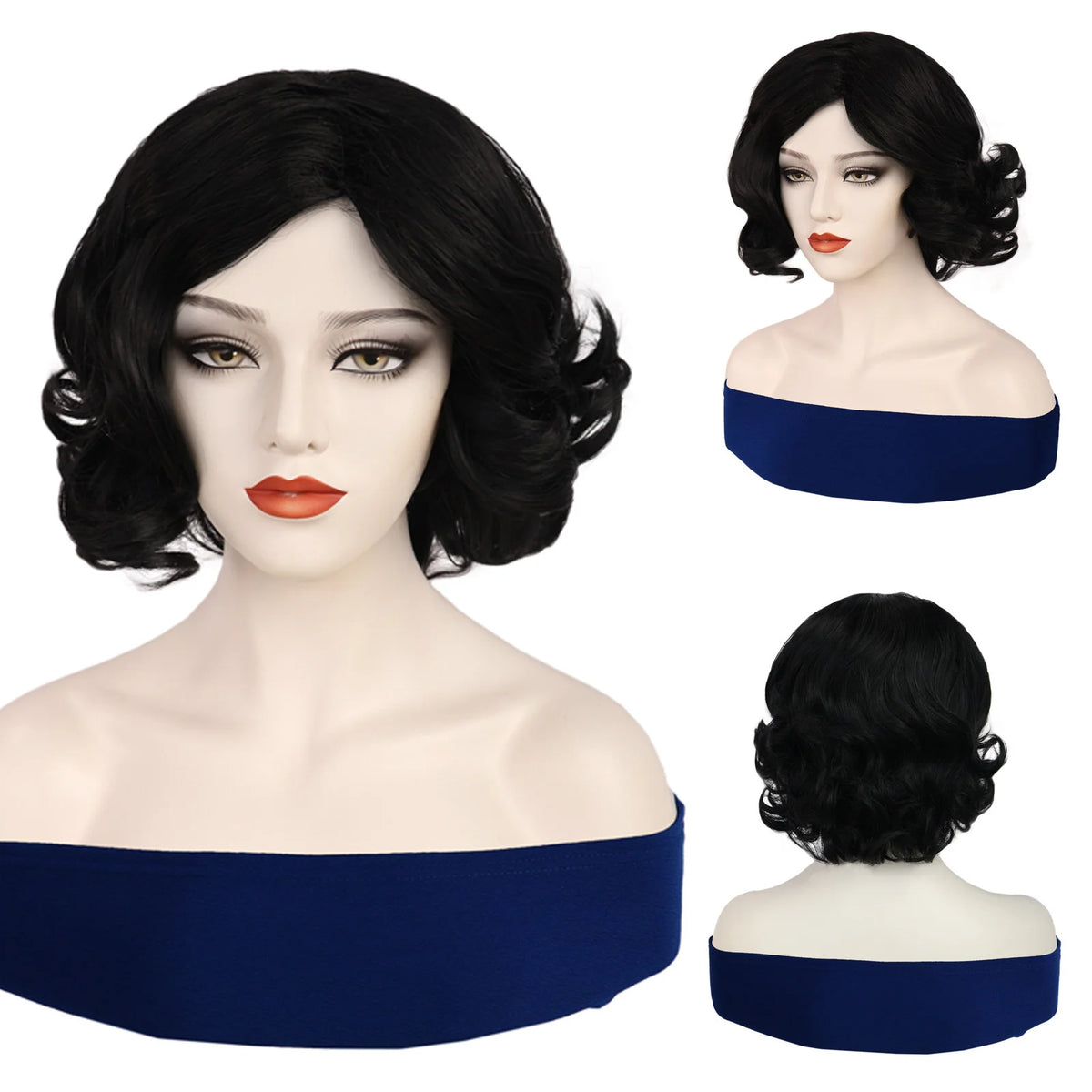 Women 1920s Wave Wig Vintage Flapper Multi Colored Cosplay Wig Synthetic Short Curly Hair Halloween Party Prop