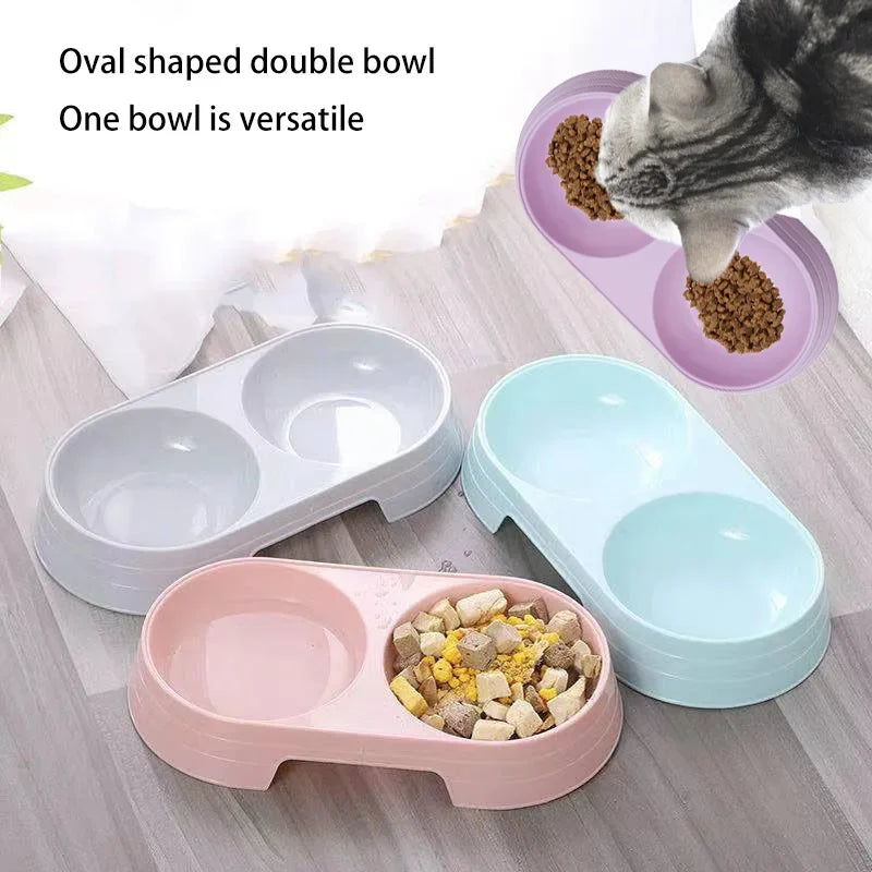 Pet Double Bowl Dogs and Cats Feed in Double Bowls Macaron Plastic Feeding Bowl Pet Supplies Cat Accessories Cat Products Cat Fo