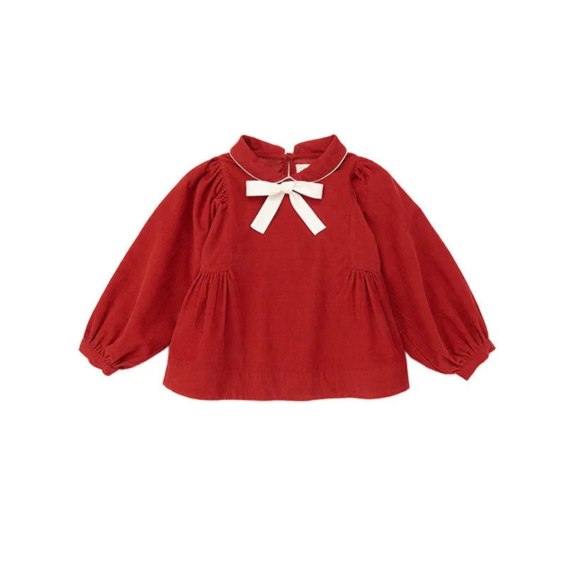 Kids' Sweater Set for Autumn & Winter 2025 MP Series - Girls' Tie-Front Shirt, Popcorn Knit Top, Skirt and Shawl Set