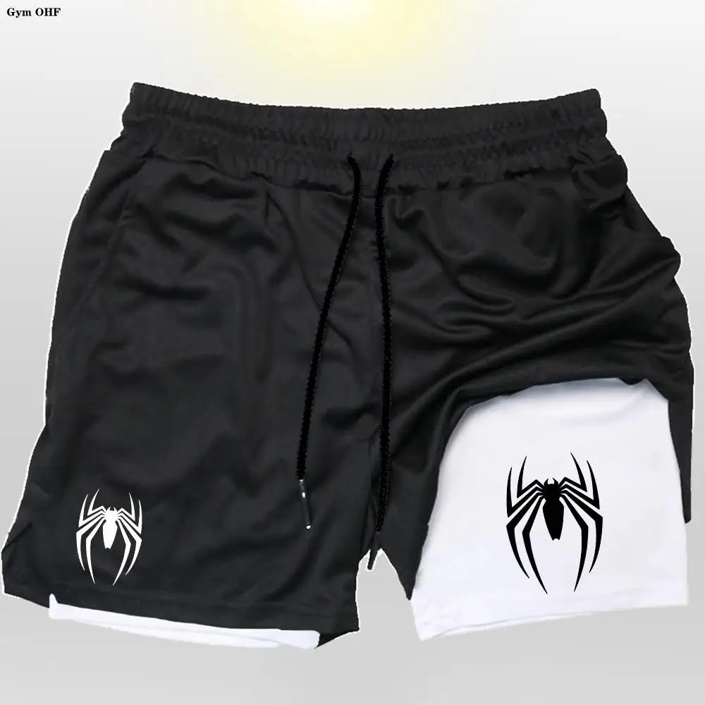 Sport Shorts Men 2099 Spider Sportswear Double-Deck Running Shorts 2 In 1 Beach Bottoms Summer Gym Fitness Training Short Pants