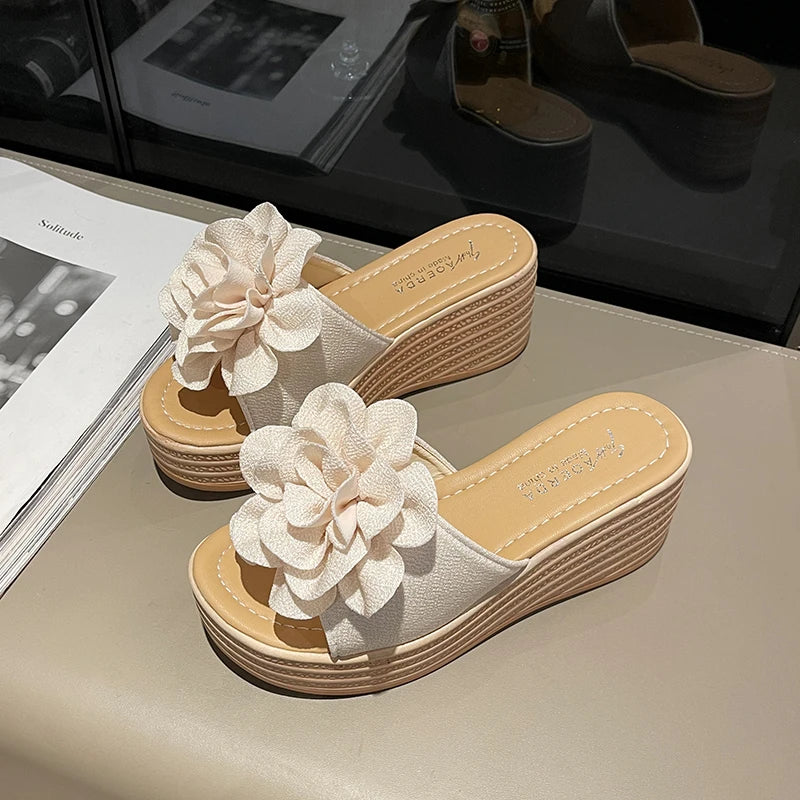 Women Wedges Sandals 2026 New Summer Women Slip on High-heeled Fashion Woman Shoes Comfortable Flower Outdoor Platform Sandals