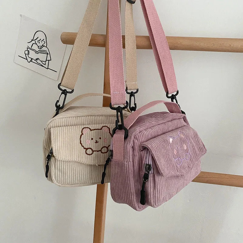 2024 New Girls Cute Bag Kids Cartoon Bear Single Shoulder Bag Children 4 Colors Embroidery Messenger Bag