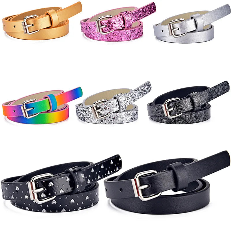 New Children's Belt Fashion Glitter Thin Belt Casual Trend Youth Belt Primary School Boys and Girls' Belts Jeans Short Belt