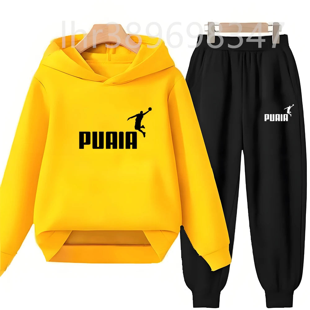 Children's Hoodies Top+Trousers Suit Girls Boy Age 3-12 Coat Casual Toddler Sweatshirt Hood Black Long Sleeves Clothing