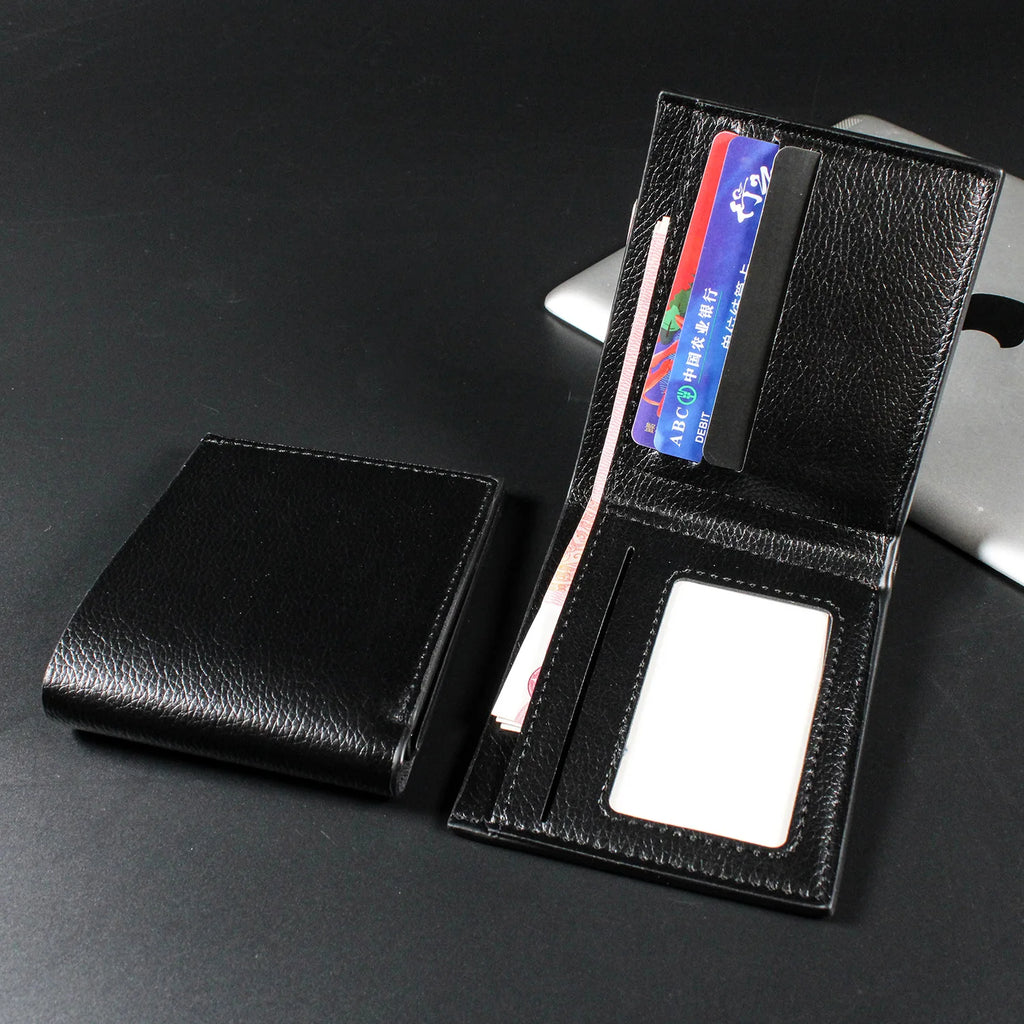 Men Short Soft Pu Leather Wallets Vintage Thin Male Credit Card Holder Black Small Money Purses Large Capacity Card Holder Bag