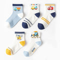 5 pairs of men's children's socks, cartoon construction vehicle mesh breathable short socks, kids' socks