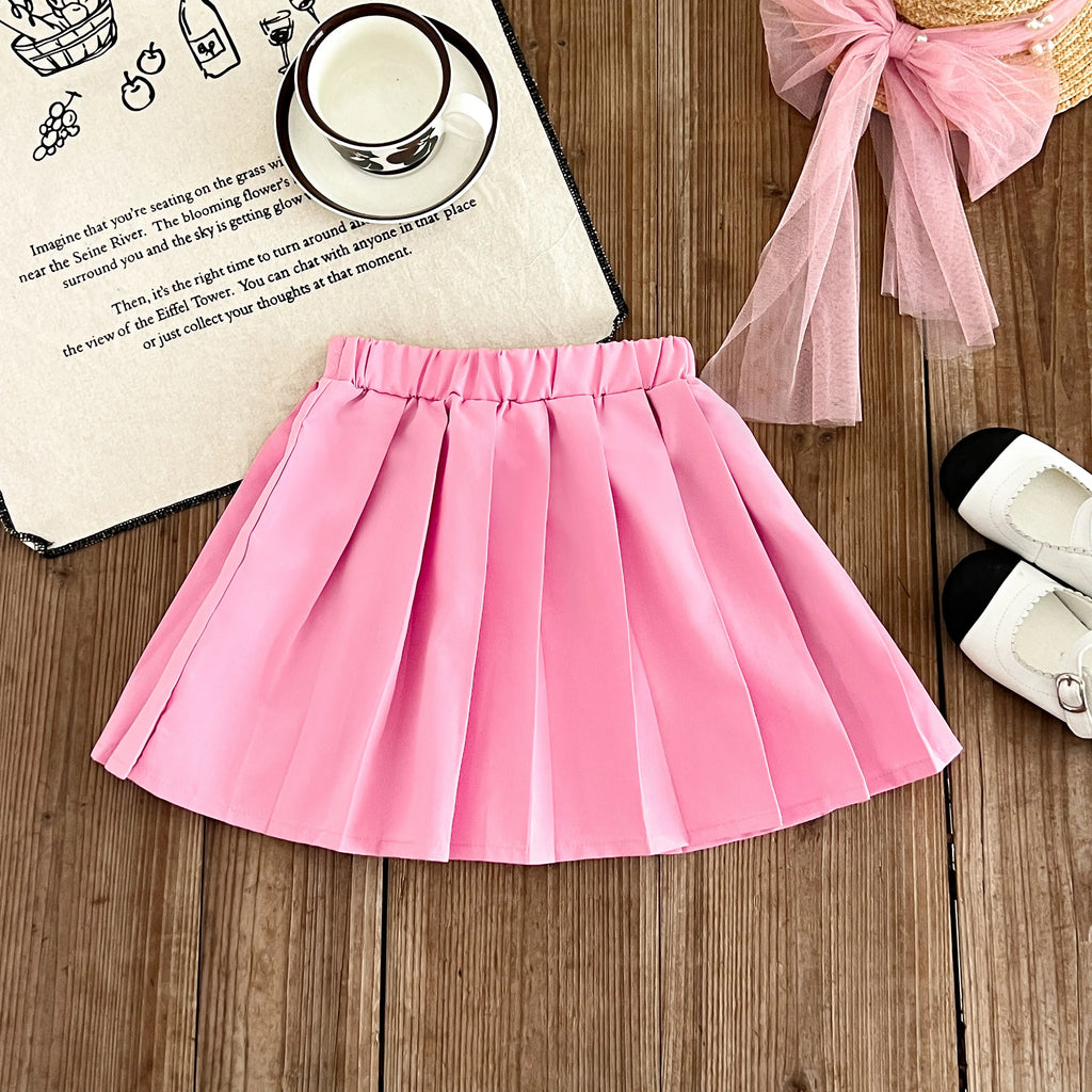 Kids Clothing Sets New  Autumn Bow Long Sleeve Black Sweatshirt Pink Pleated Skirt 2-Piece Girl Clothing Suits